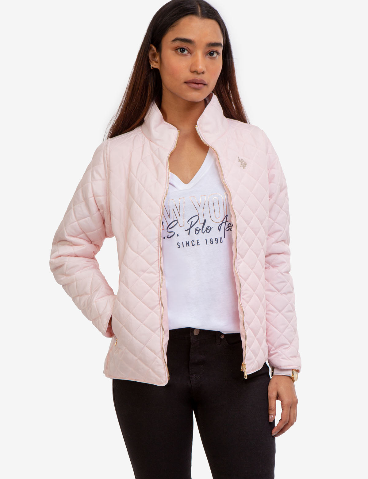 Quilted Moto Jacket with Knit Sides & Zipper Pockets
