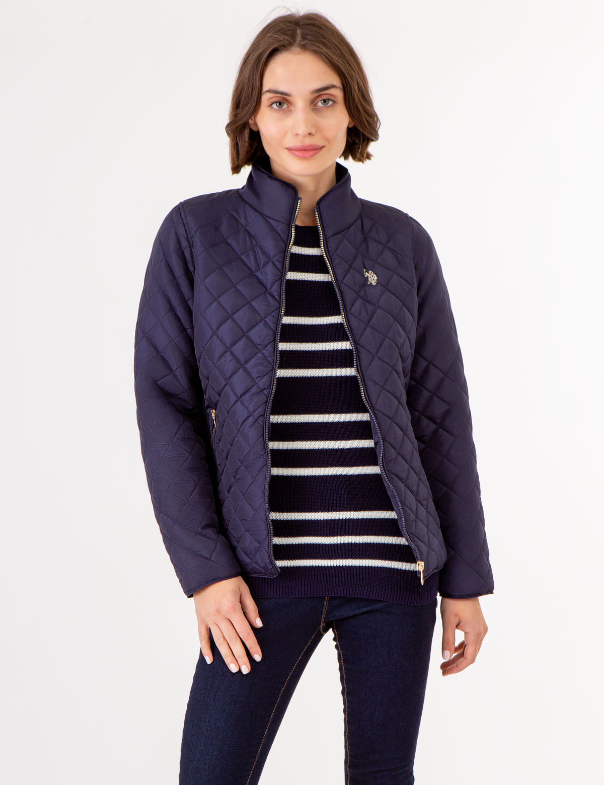 Quilted Moto Jacket with Knit Sides & Zipper Pockets