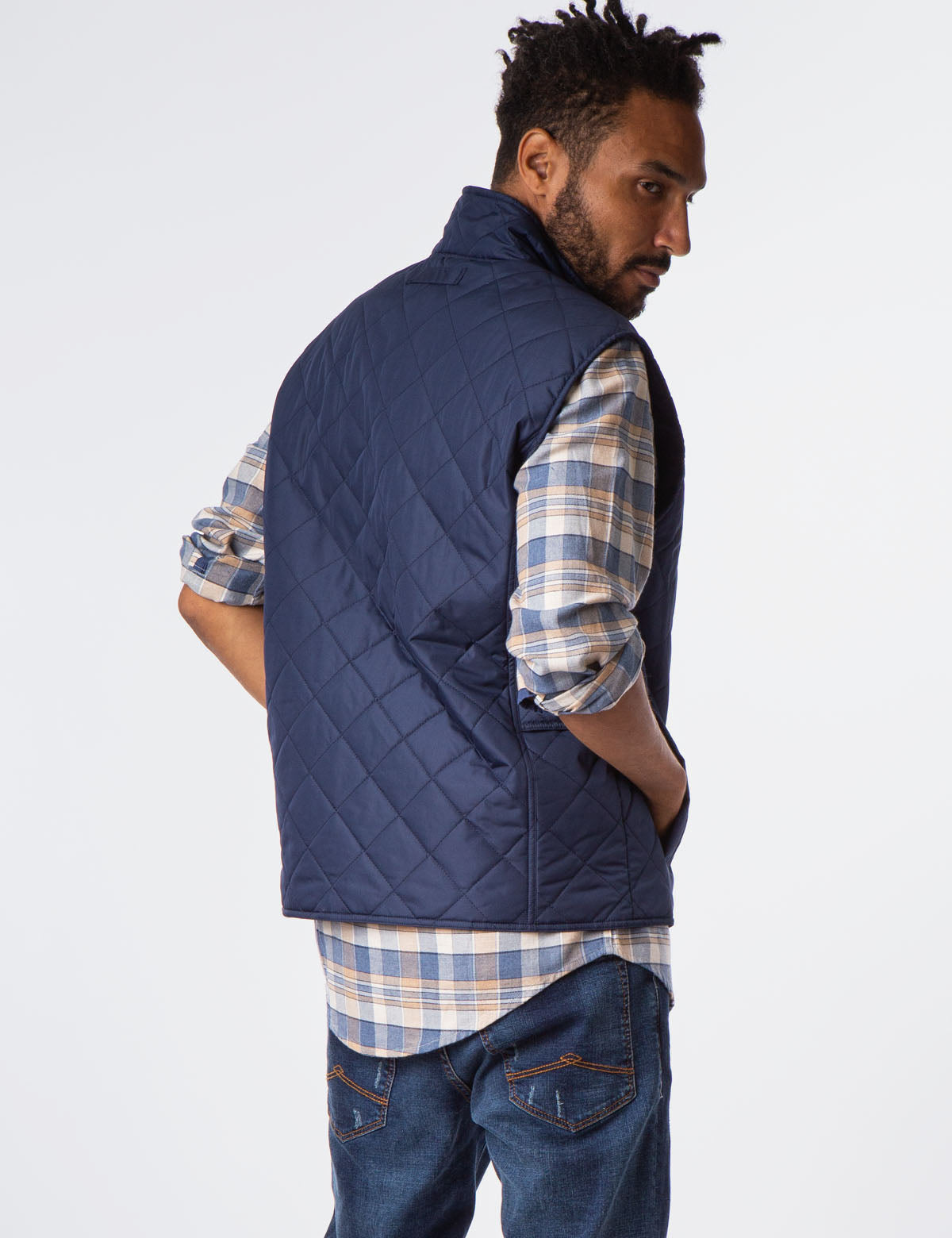 Quilted Vest with Gold Zip & Embroidered Logo - Sleeveless Mock Neck
