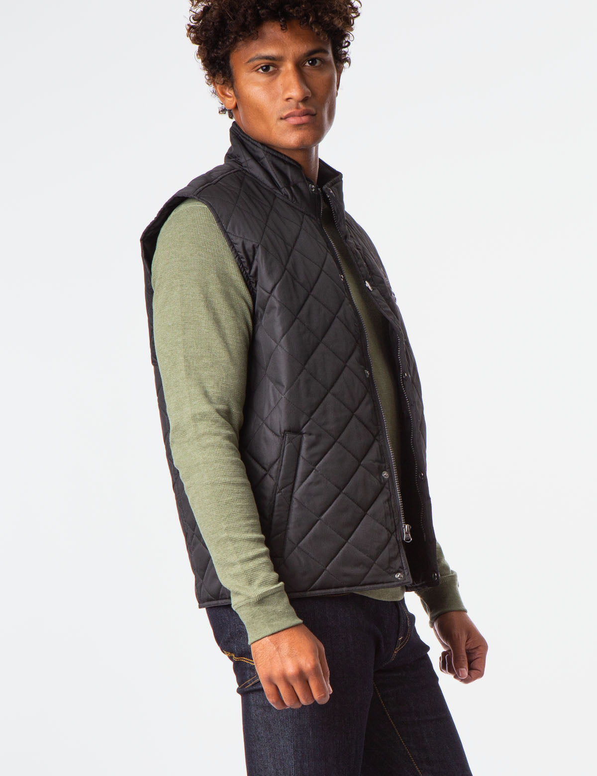 Quilted Vest with Gold Zip & Embroidered Logo - Sleeveless Mock Neck