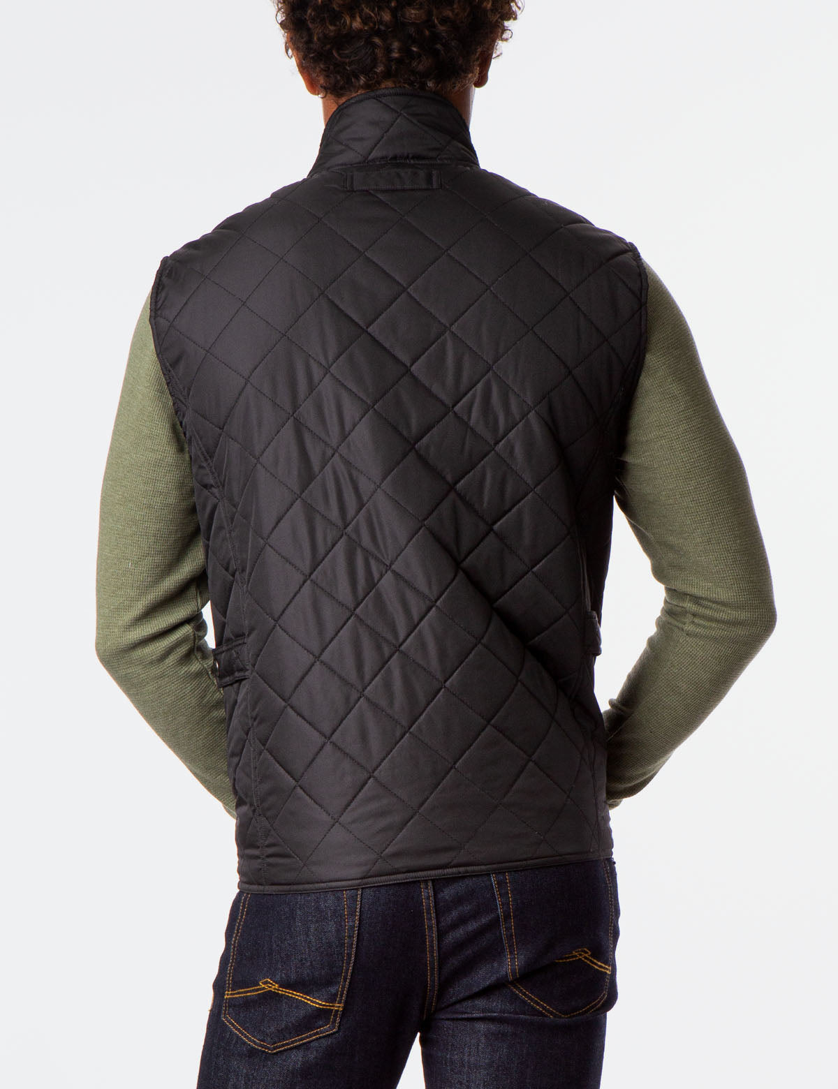 Quilted Vest with Gold Zip & Embroidered Logo - Sleeveless Mock Neck