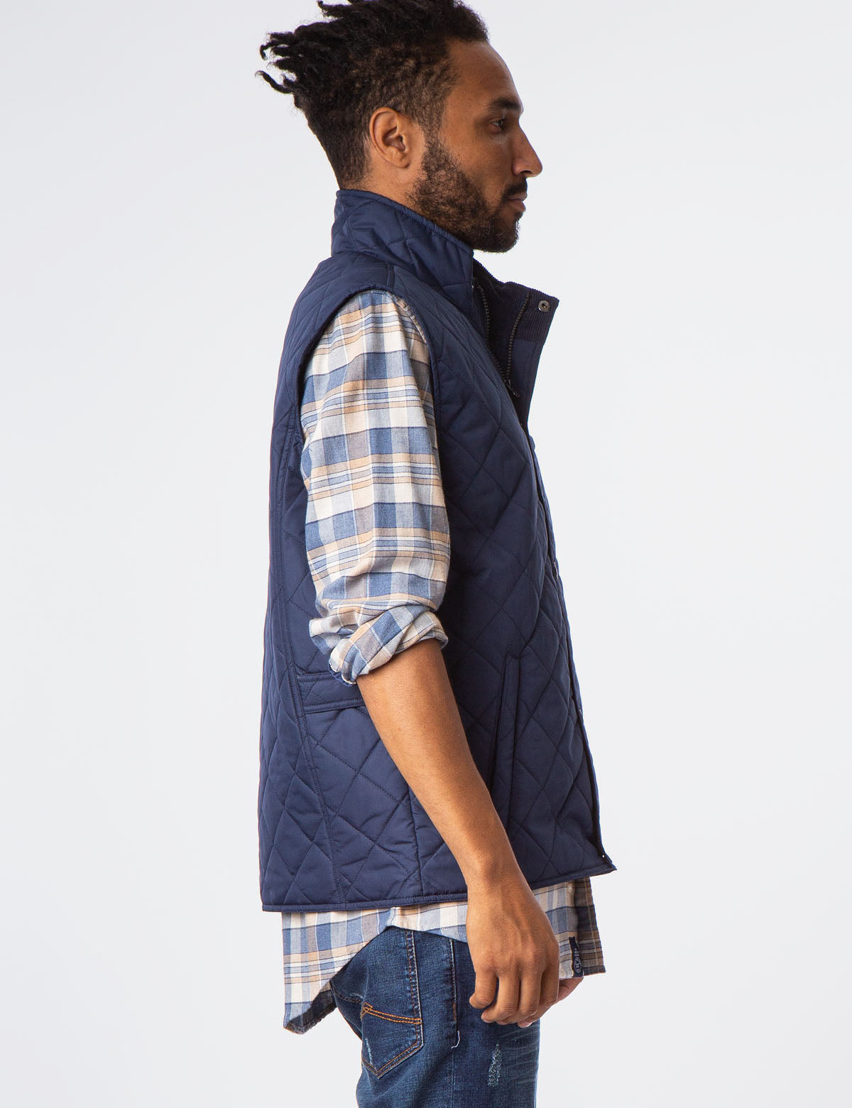 Quilted Vest with Gold Zip & Embroidered Logo - Sleeveless Mock Neck