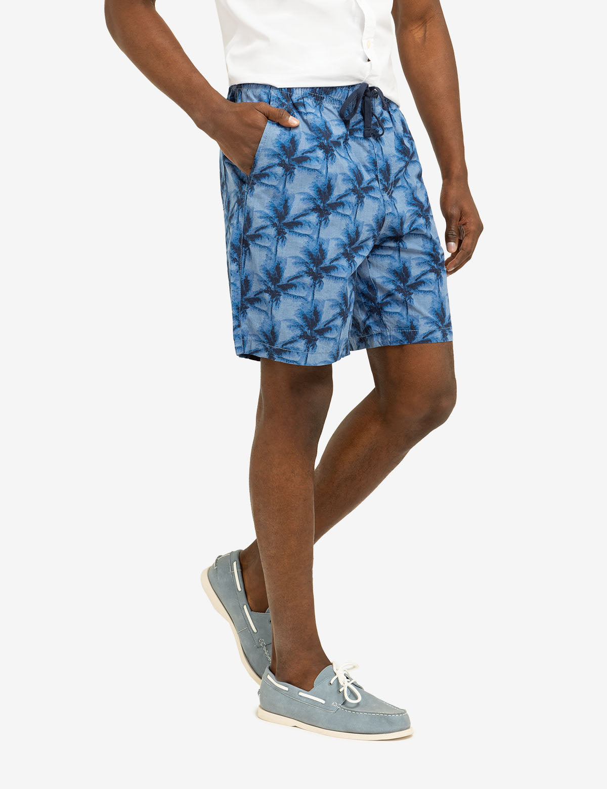 Palm Print Chambray Jogger Shorts for Men & Women