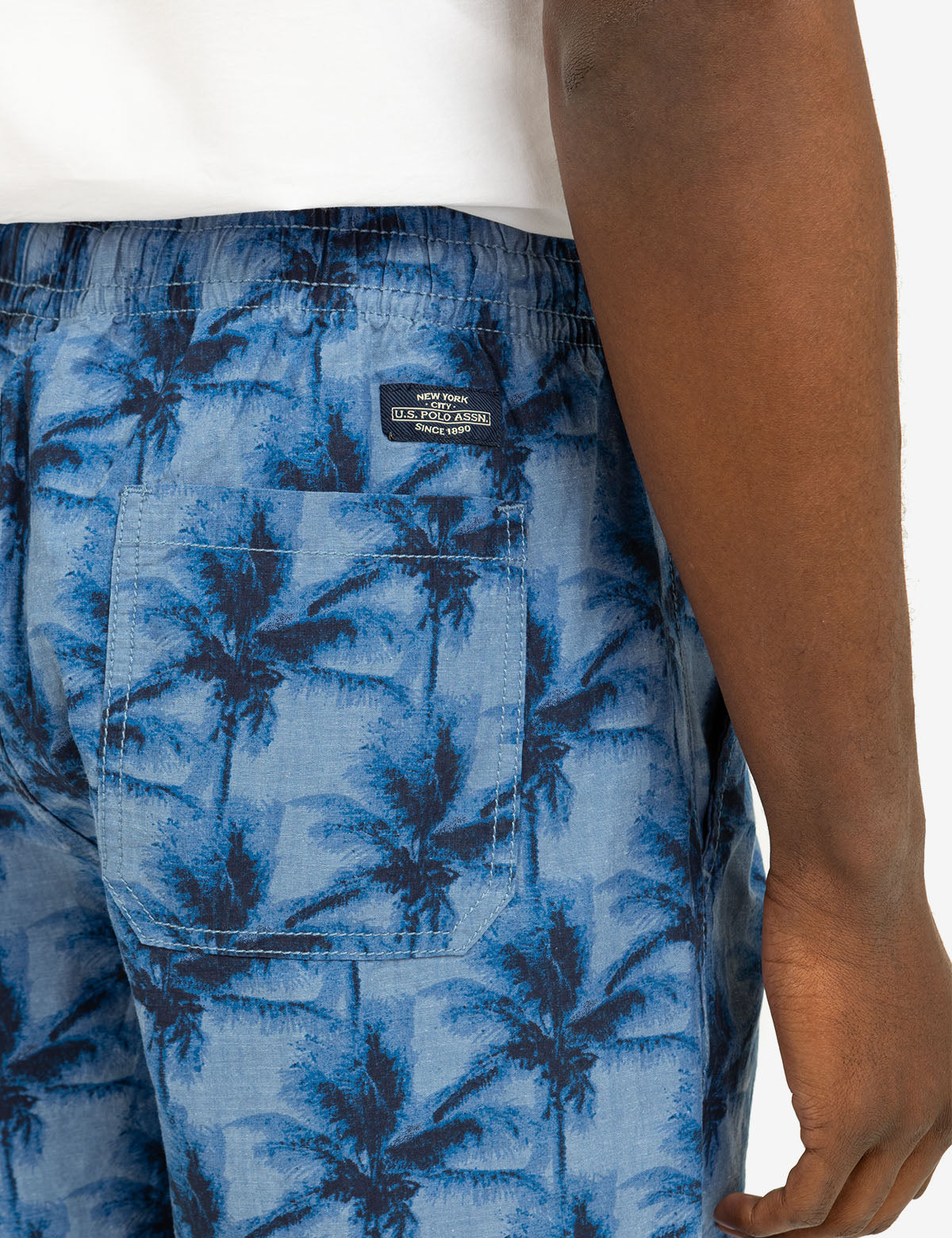 Palm Print Chambray Jogger Shorts for Men & Women