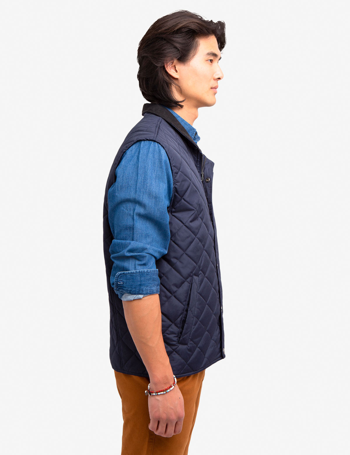 Quilted Corduroy Collar Vest – Polyester Puffer Jacket