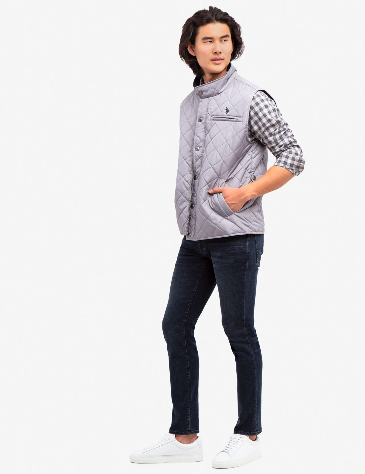 Quilted Corduroy Collar Vest – Polyester Puffer Jacket