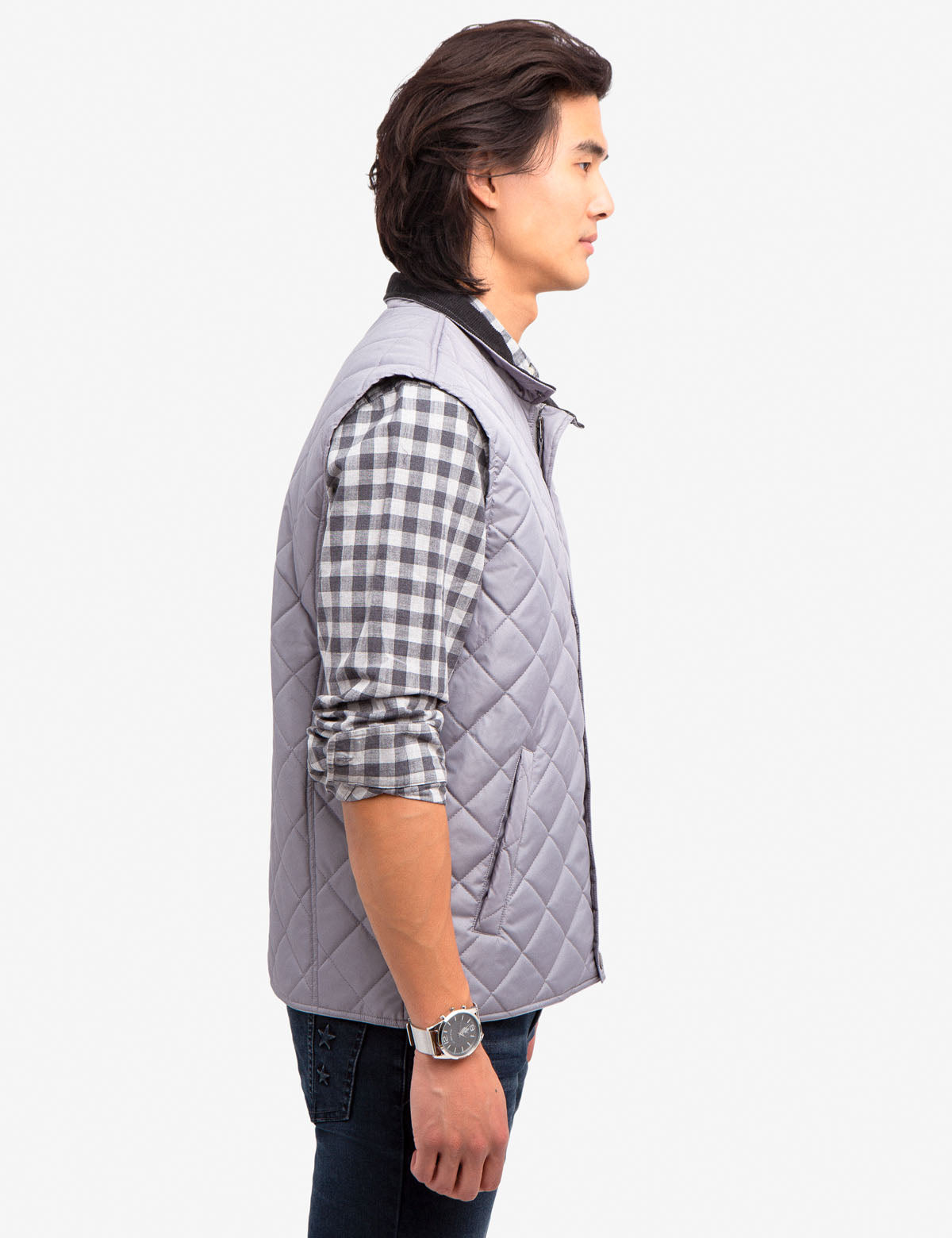 Quilted Corduroy Collar Vest – Polyester Puffer Jacket