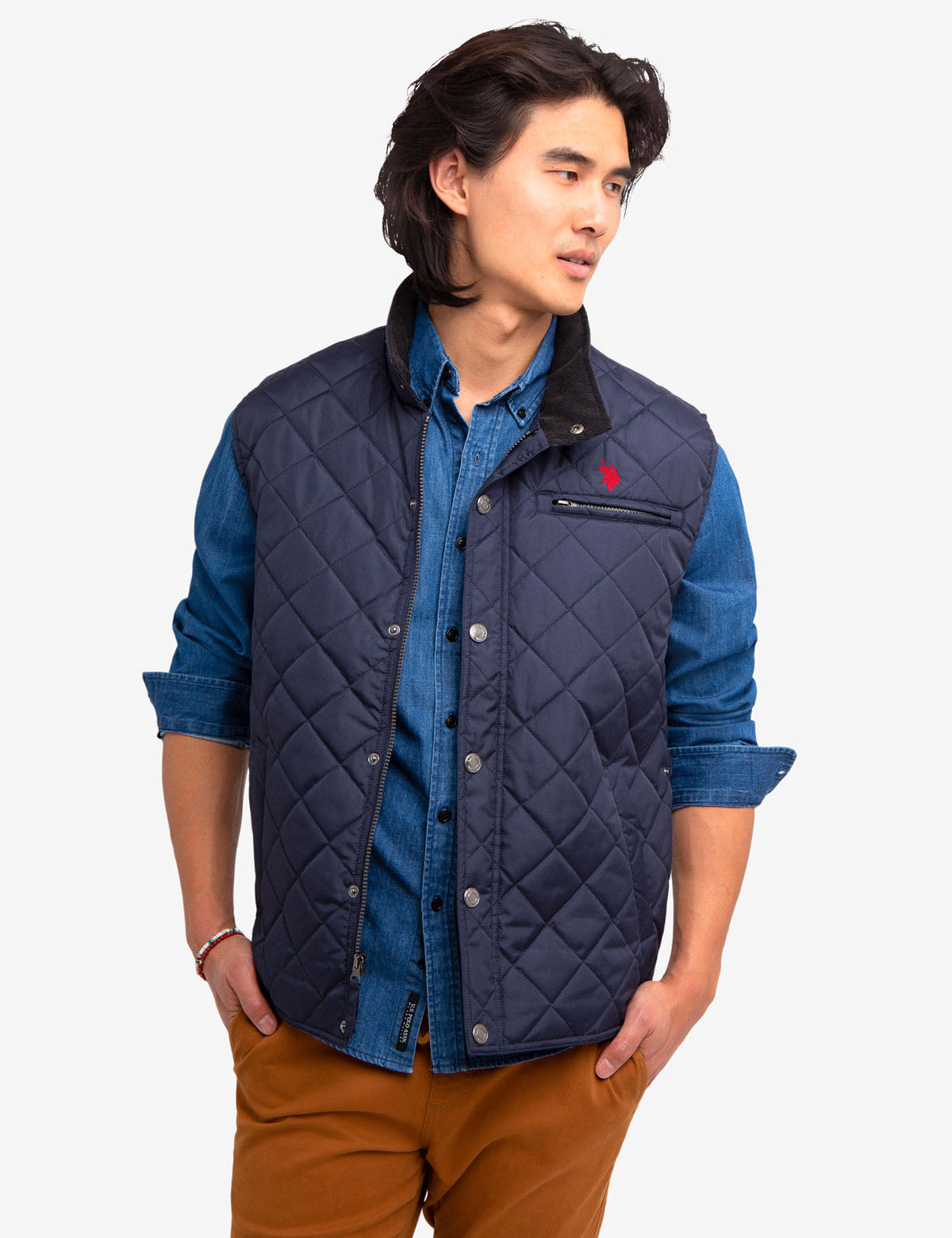 Quilted Corduroy Collar Vest – Polyester Puffer Jacket
