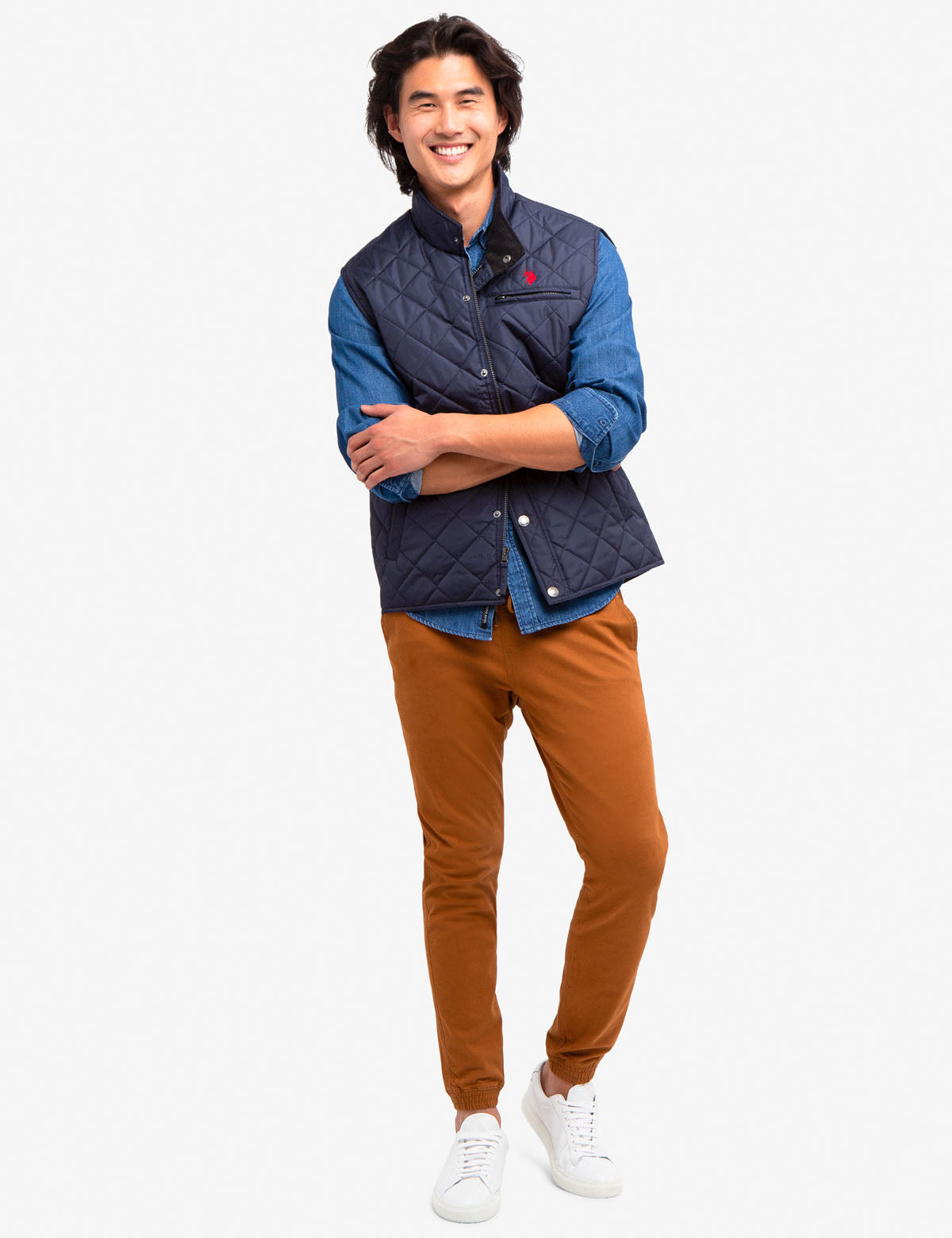 Quilted Corduroy Collar Vest – Polyester Puffer Jacket
