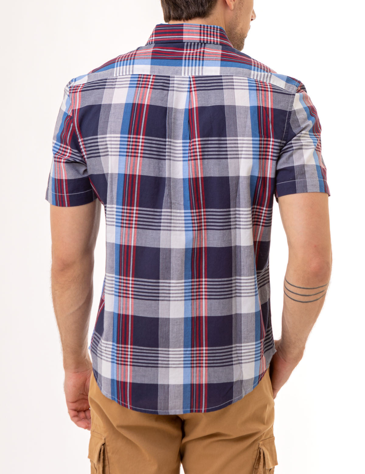 Red White Blue Madras Plaid Woven Shirt