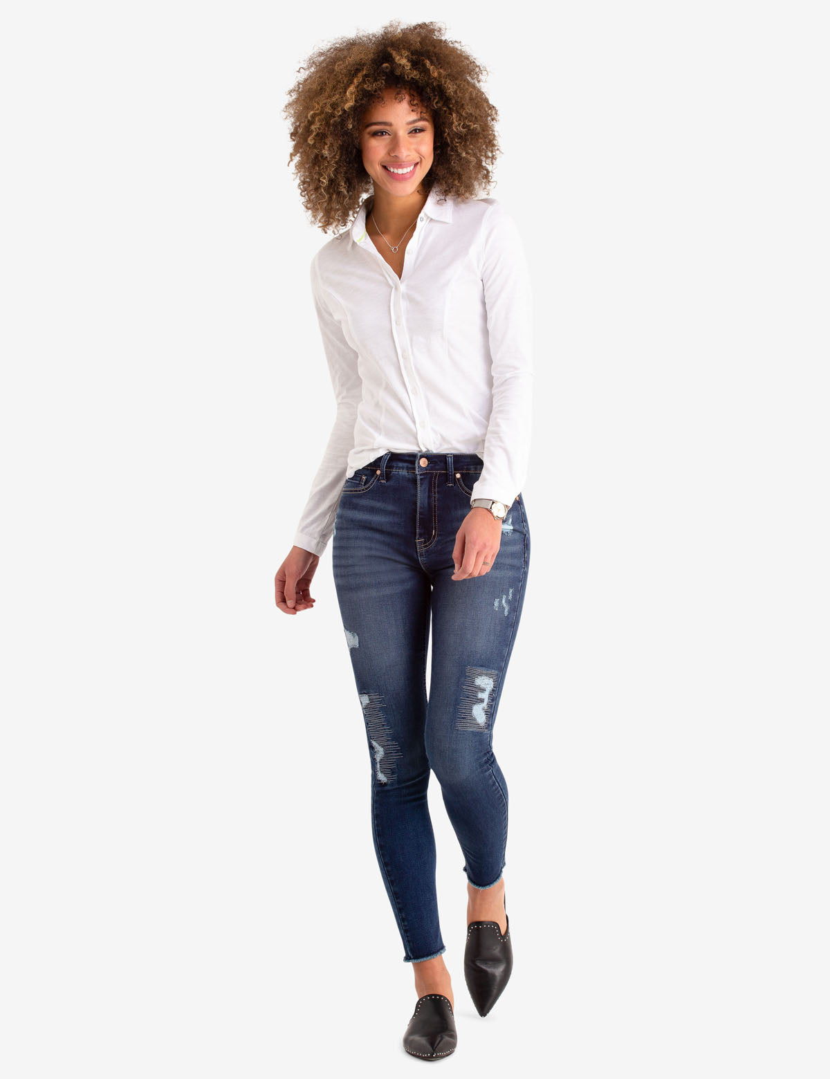 REPREVE® High Rise Destructed Jegging - Eco-Friendly Stretch Jeans
