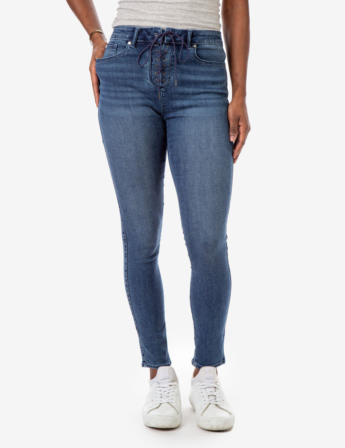 REPREVE® High Rise Stretch Jeans with Lace Up Detail