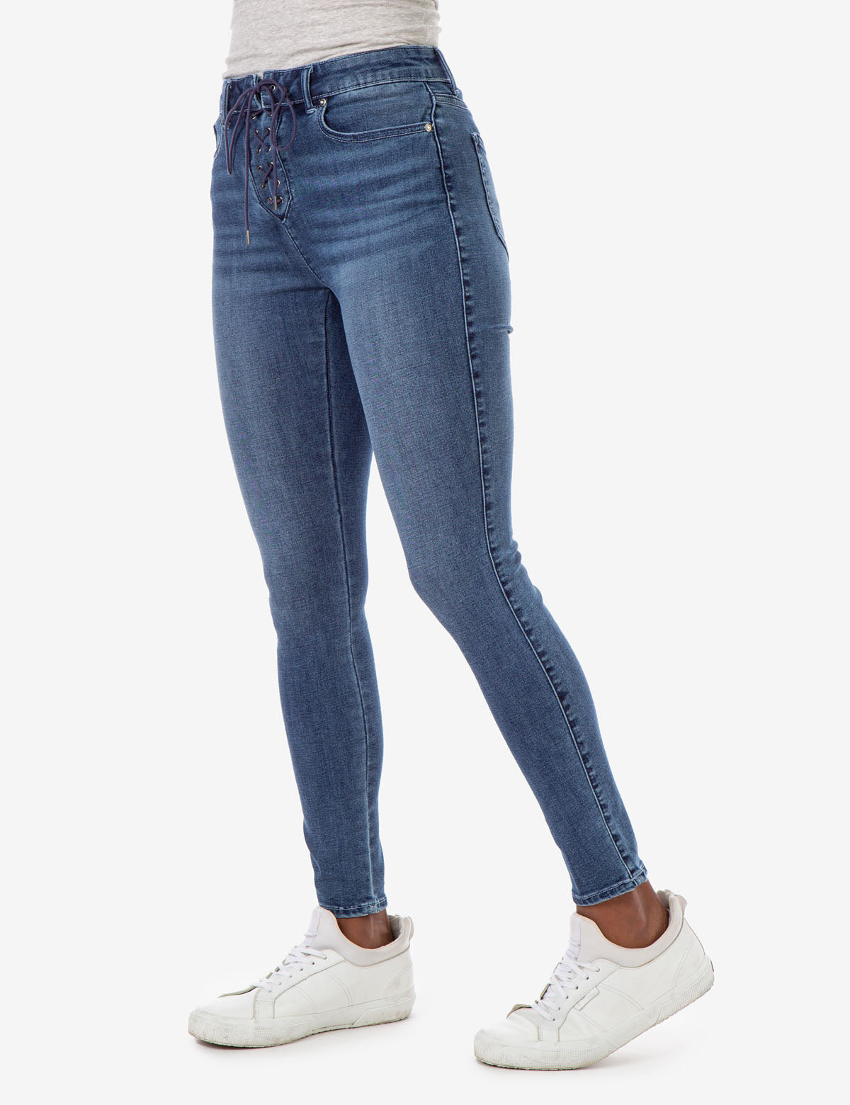 REPREVE® High Rise Stretch Jeans with Lace Up Detail