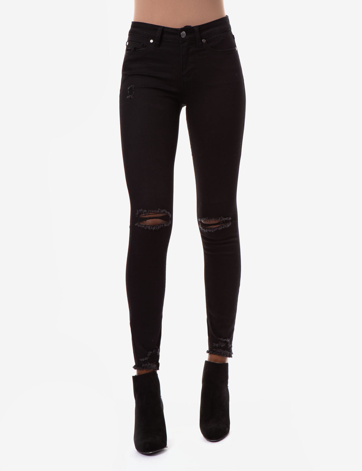 REPREVE® Mid Rise Distressed Jeans - Stretch Denim, Recycled Polyester