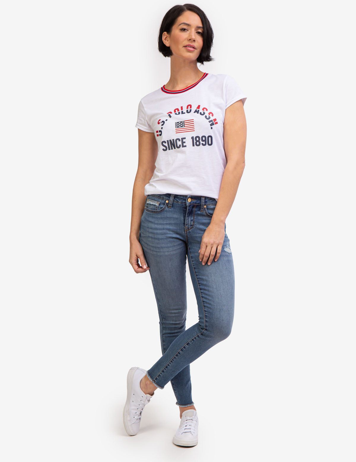 REPREVE® Mid Rise Distressed Jeans - Stretch Denim, Recycled Polyester