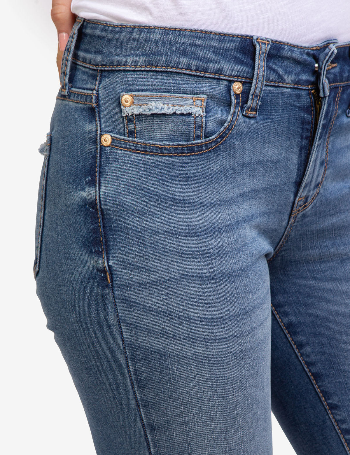 REPREVE® Mid Rise Distressed Jeans - Stretch Denim, Recycled Polyester