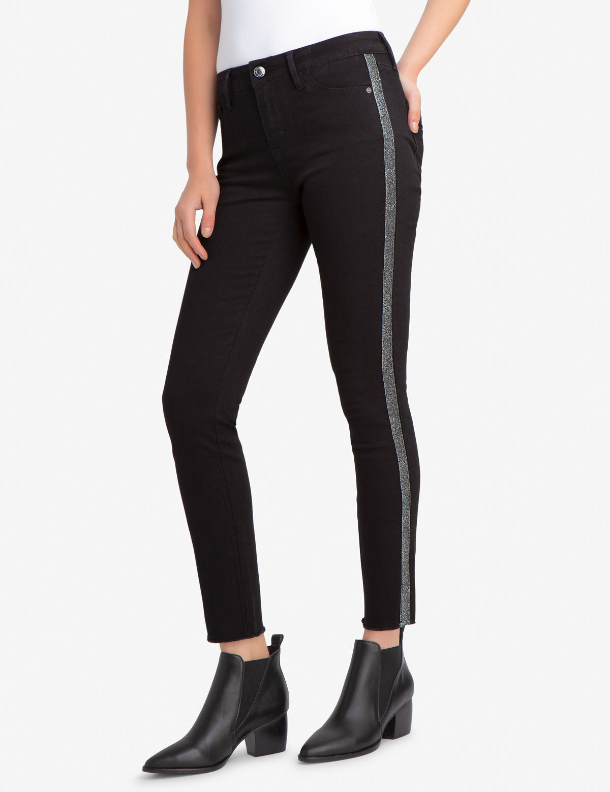 REPREVE® Recycled Denim Jeggings with Sparkle Side Panels - Mid Rise