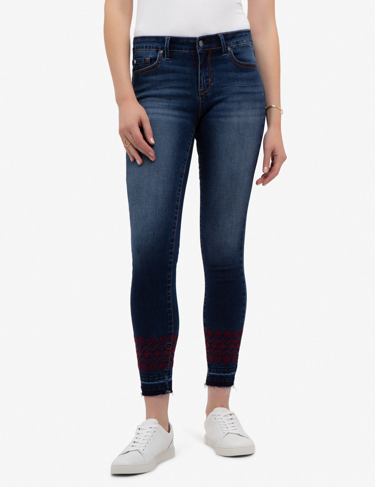 REPREVE® Eco-Friendly Mid Rise Skinny Jeans with Embroidery