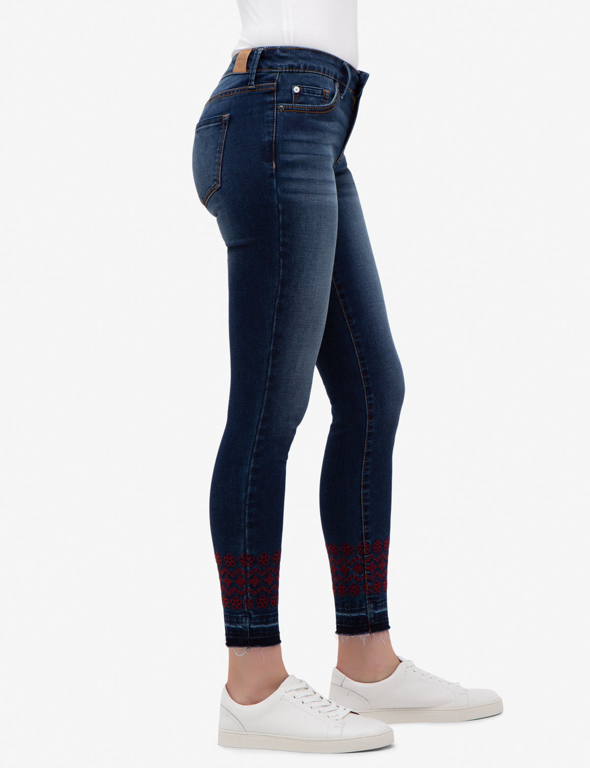 REPREVE® Eco-Friendly Mid Rise Skinny Jeans with Embroidery