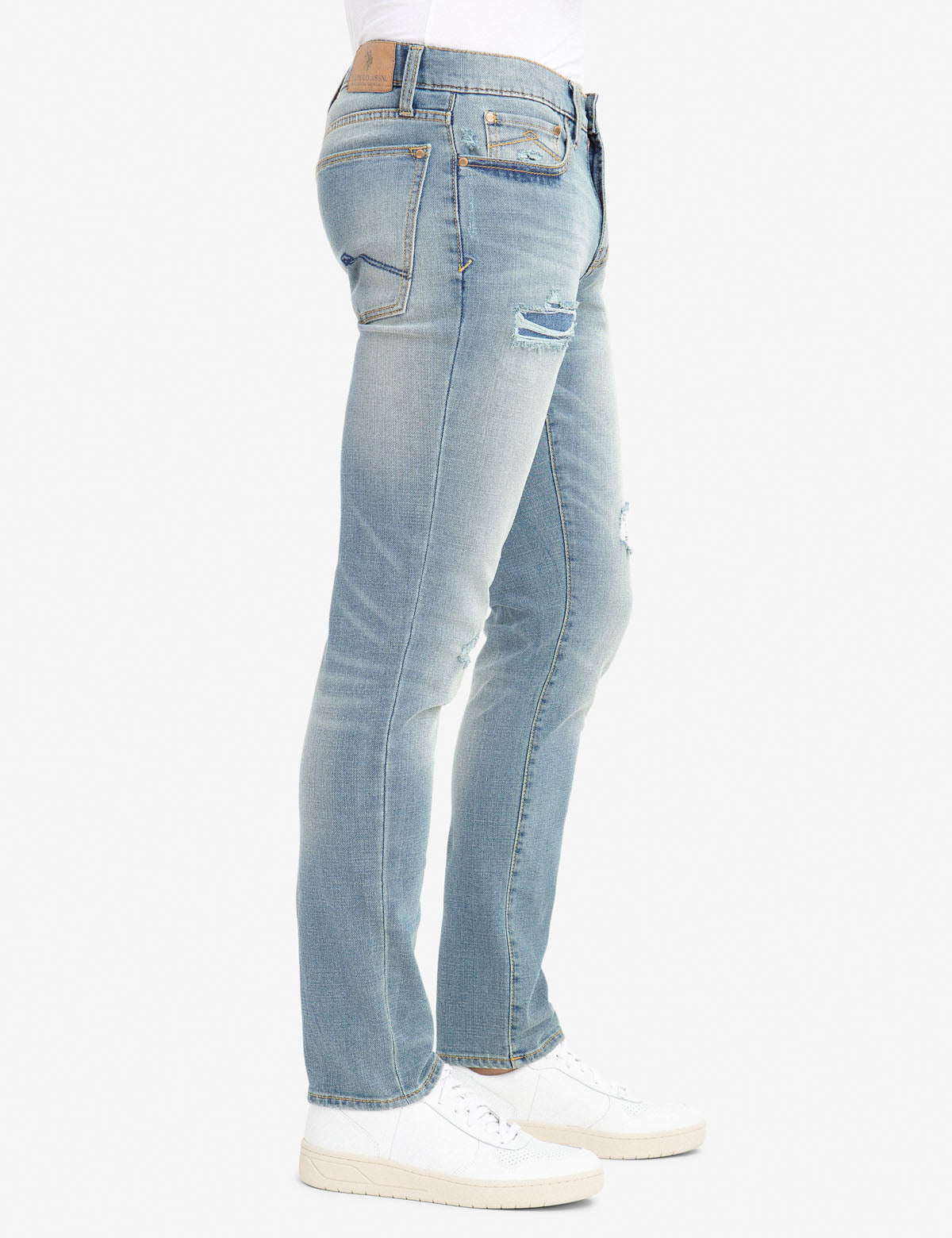 REPREVE® Eco-Friendly Skinny Distressed Jeans with Patch Repair