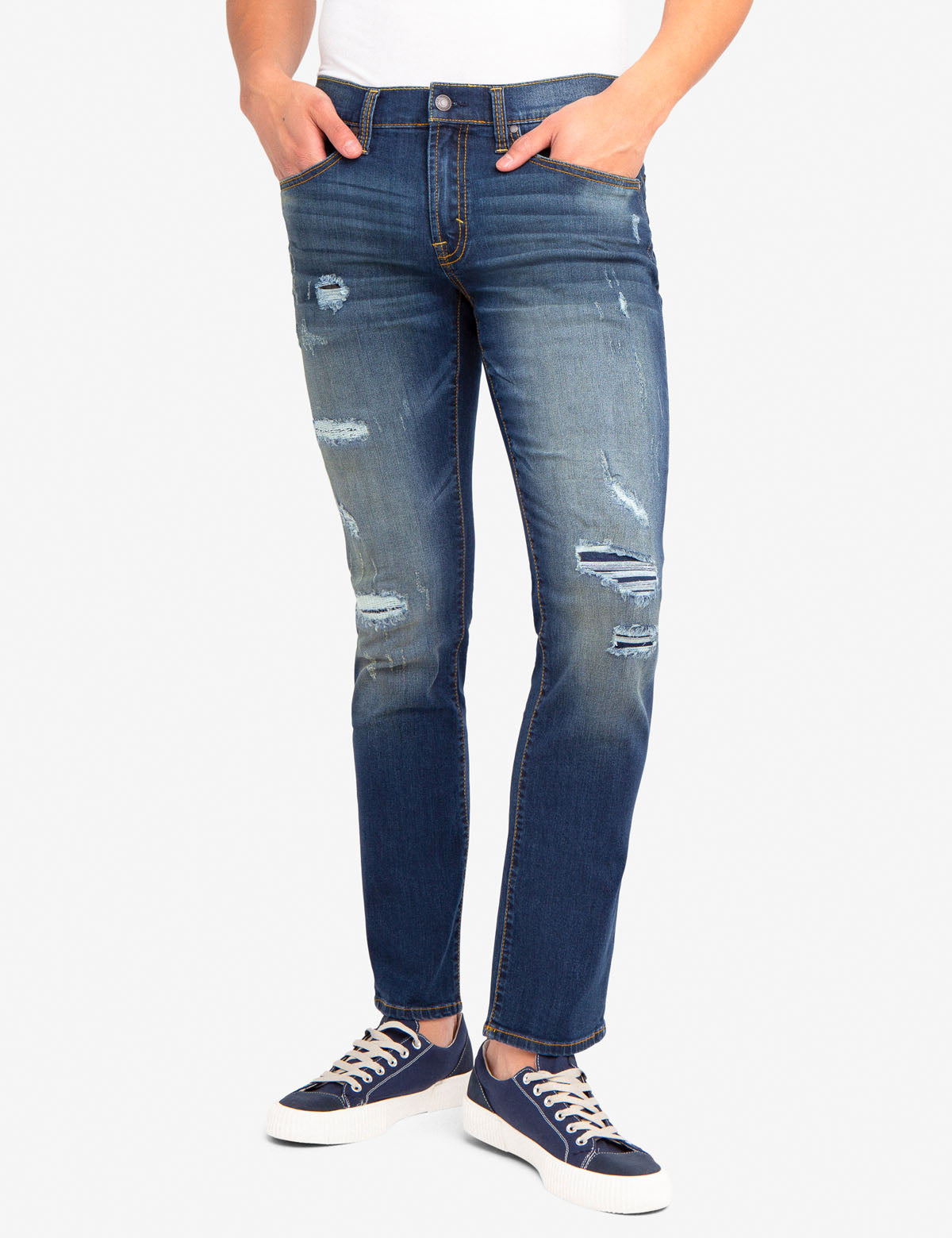 Eco-Friendly REPREVE® Slim Jeans with Rip & Repair Stretch