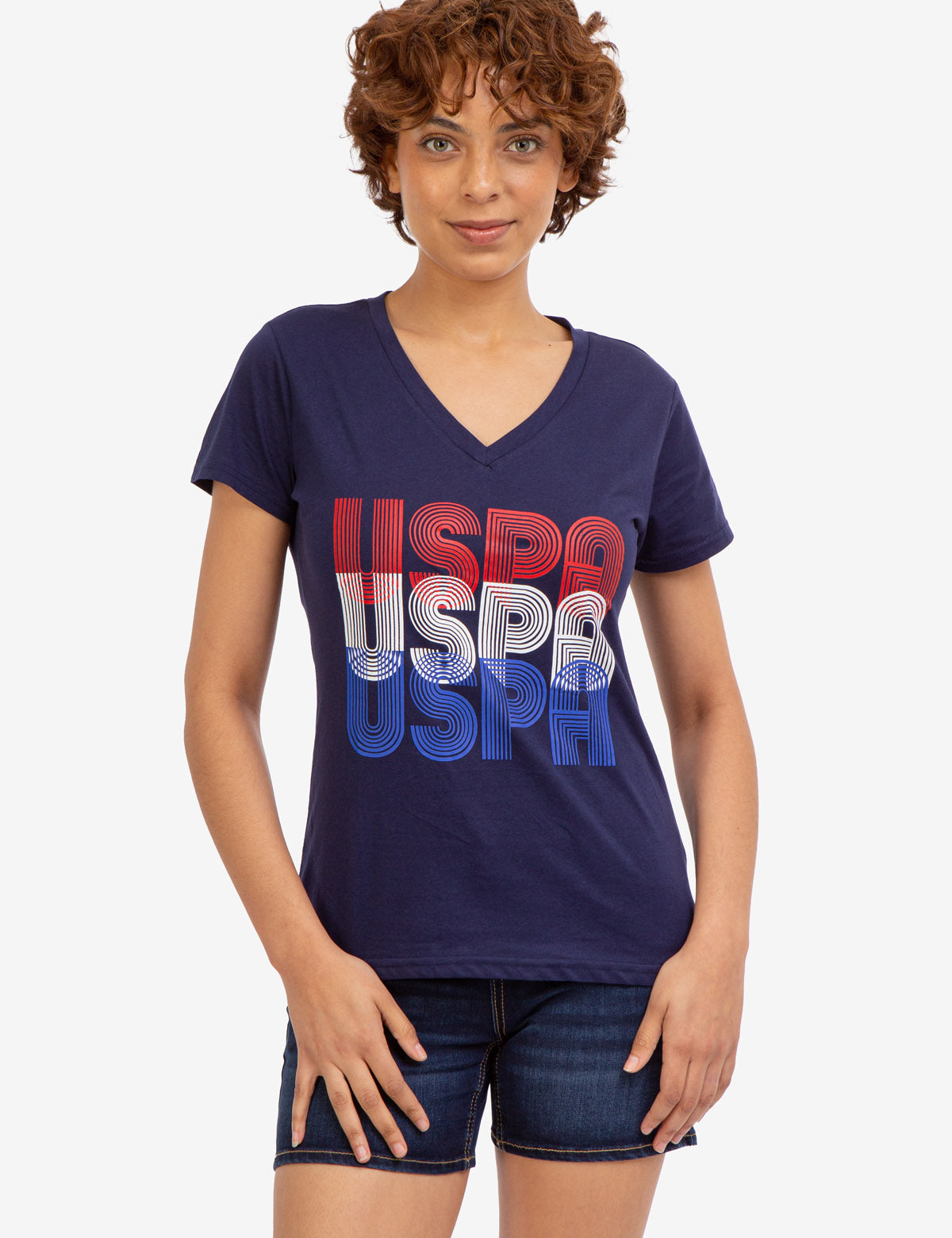 Retro USPA Graphic V-Neck T-Shirt