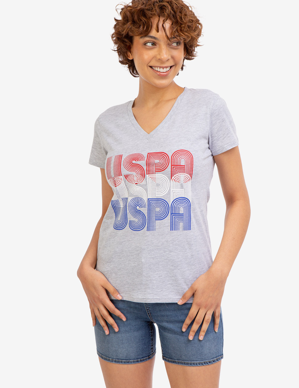 Retro USPA Graphic V-Neck T-Shirt