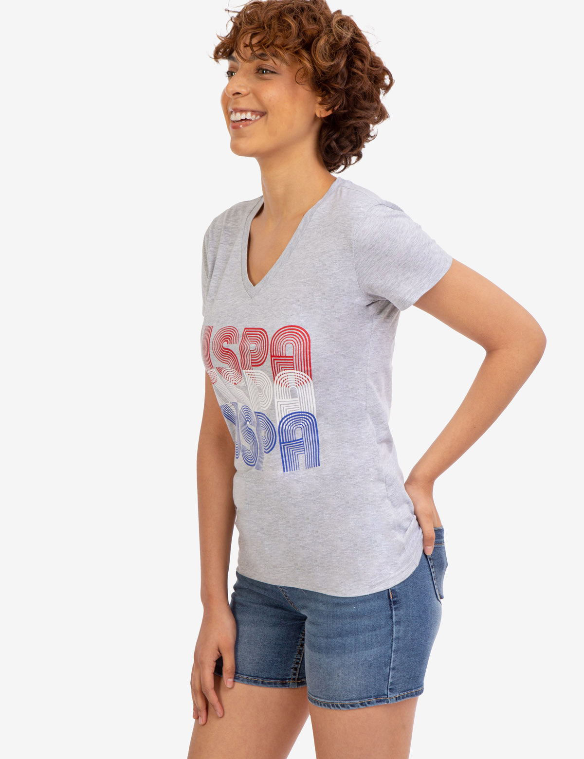 Retro USPA Graphic V-Neck T-Shirt