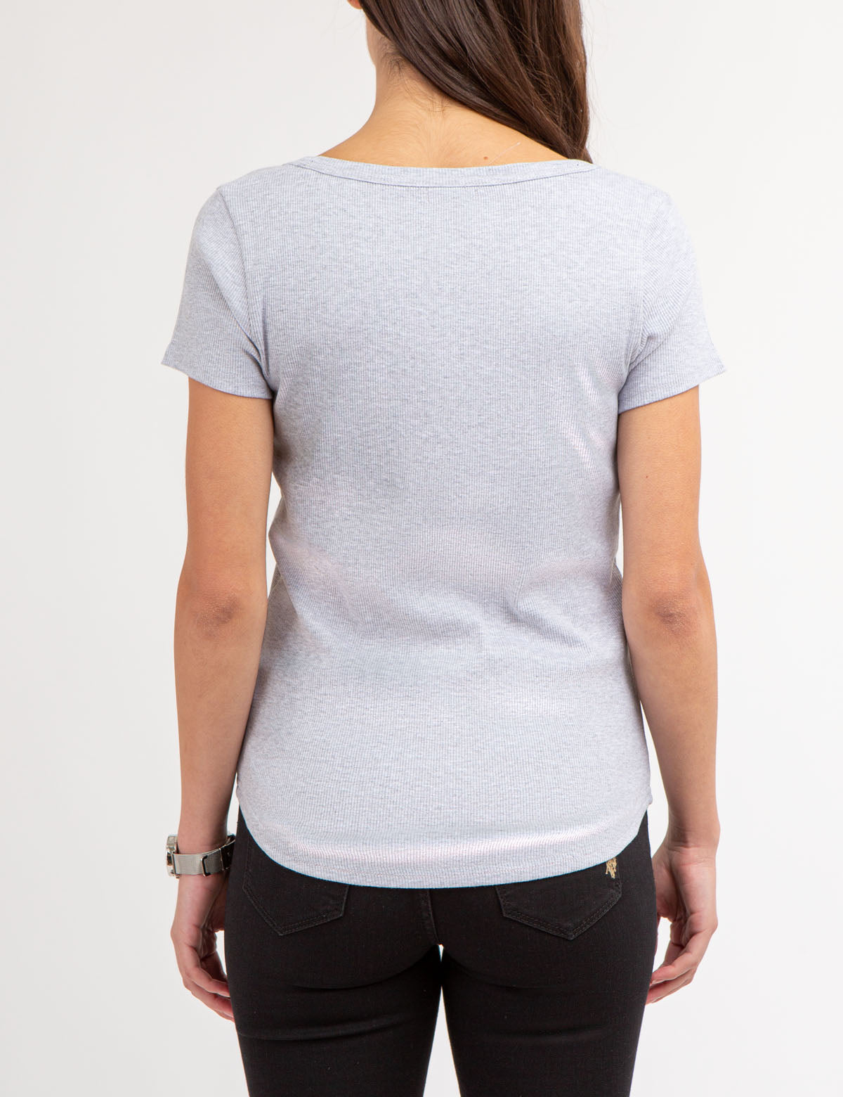 Rhinestone Button Henley Top - Sparkling Short Sleeve Shirt