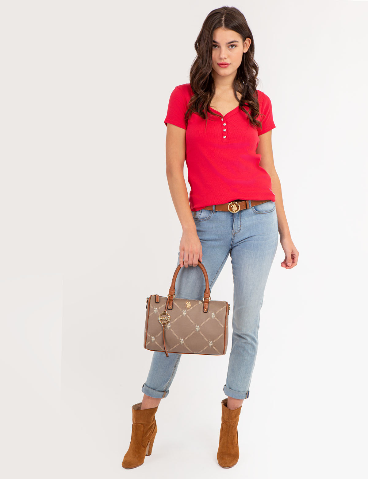 Rhinestone Button Henley Top - Sparkling Short Sleeve Shirt