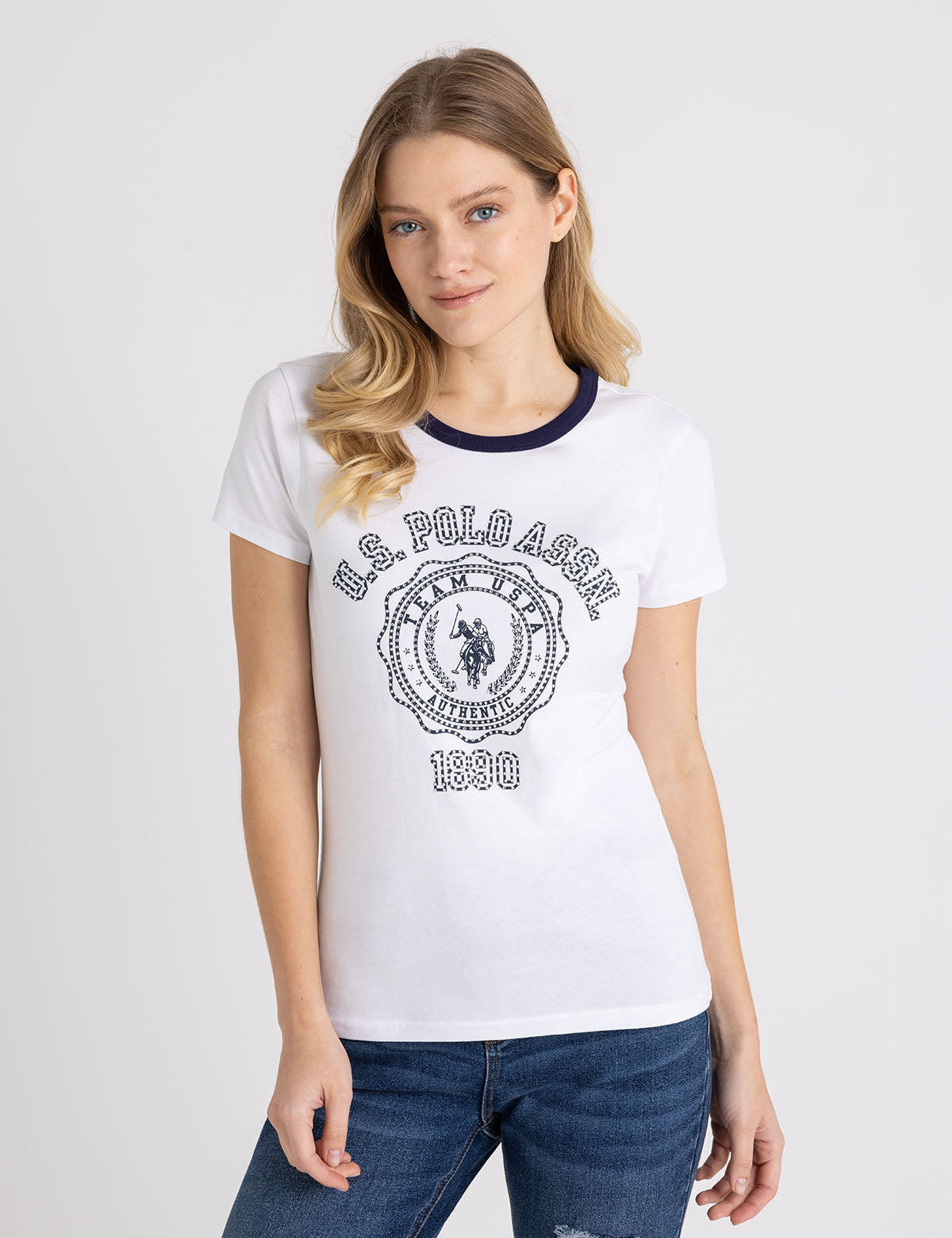 Rhinestone Crest Ringer Tee - Vintage Style T-Shirt
