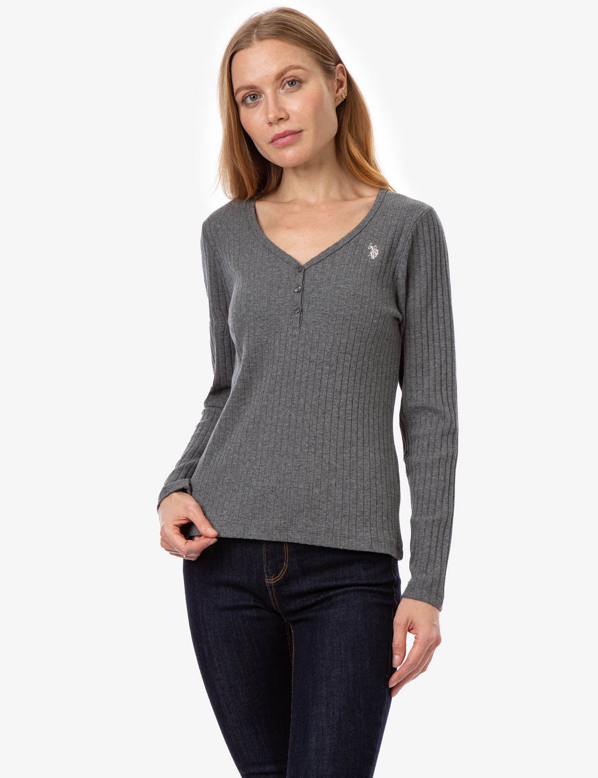 Men's Ribbed Knit Henley Shirt with Long Sleeves