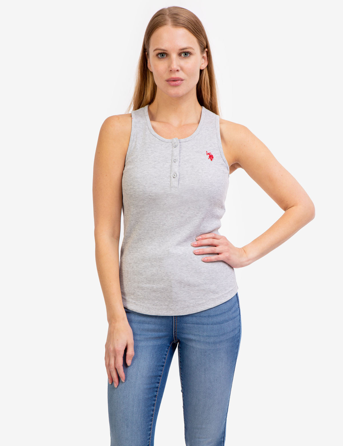 Women's Ribbed Racerback Tank Top with Button Placket