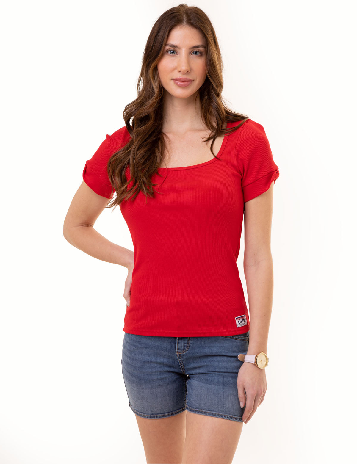Square Neck Ribbed T-Shirt for Women