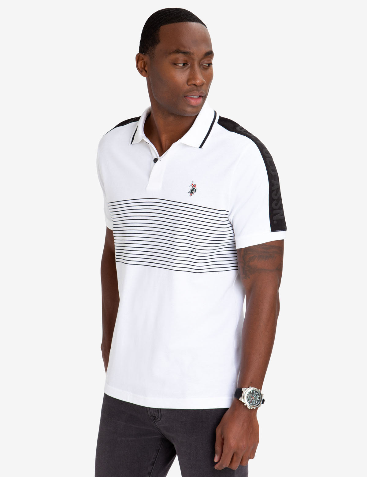 Cotton T-Shirt with Contrast Stripe & Rubber Logo