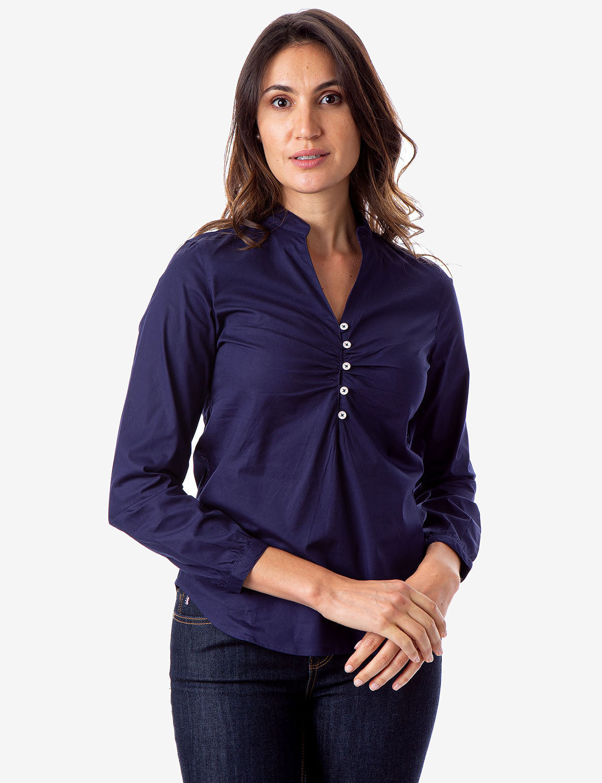 U.S. Polo Assn. Ruched Button Front Shirt with V-Neck