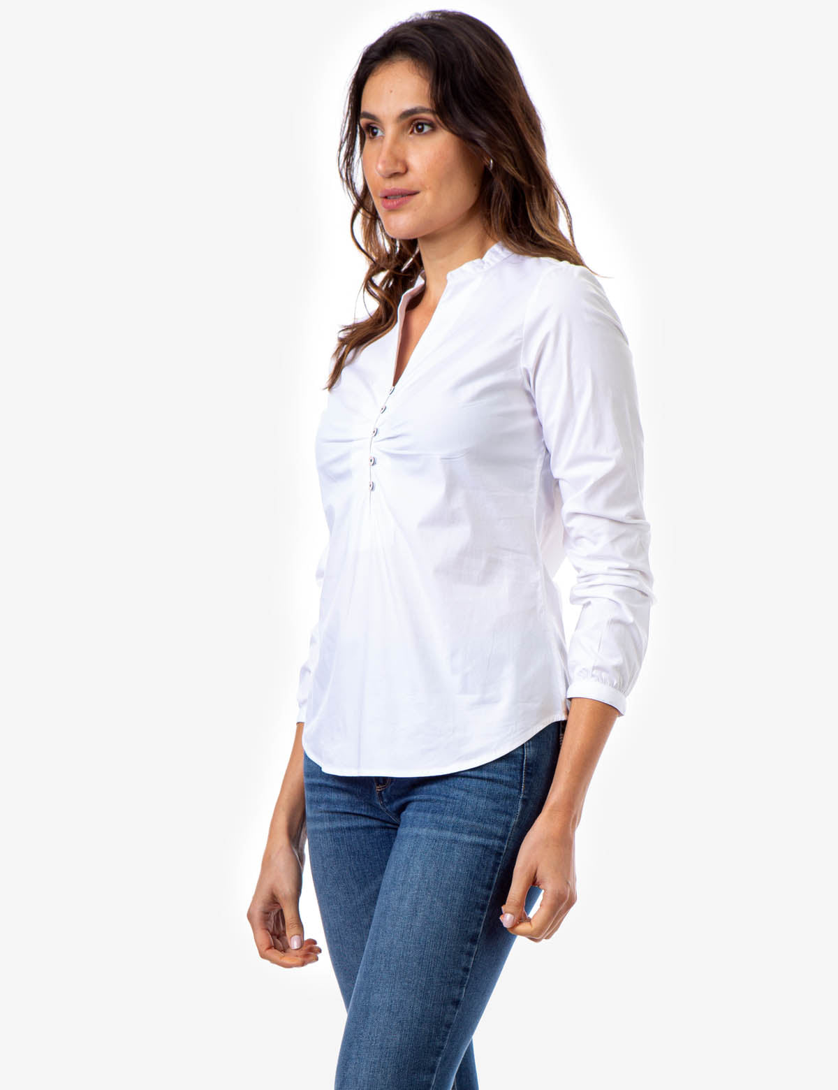 U.S. Polo Assn. Ruched Button Front Shirt with V-Neck