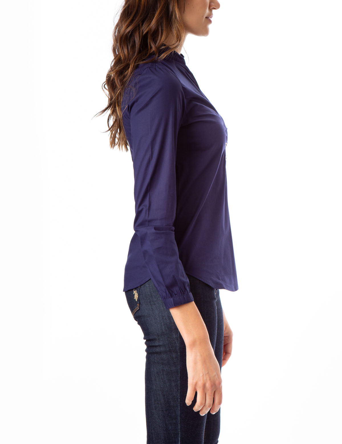 U.S. Polo Assn. Ruched Button Front Shirt with V-Neck