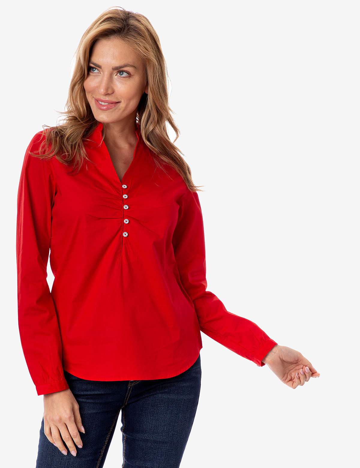 U.S. Polo Assn. Ruched Button Front Shirt with V-Neck