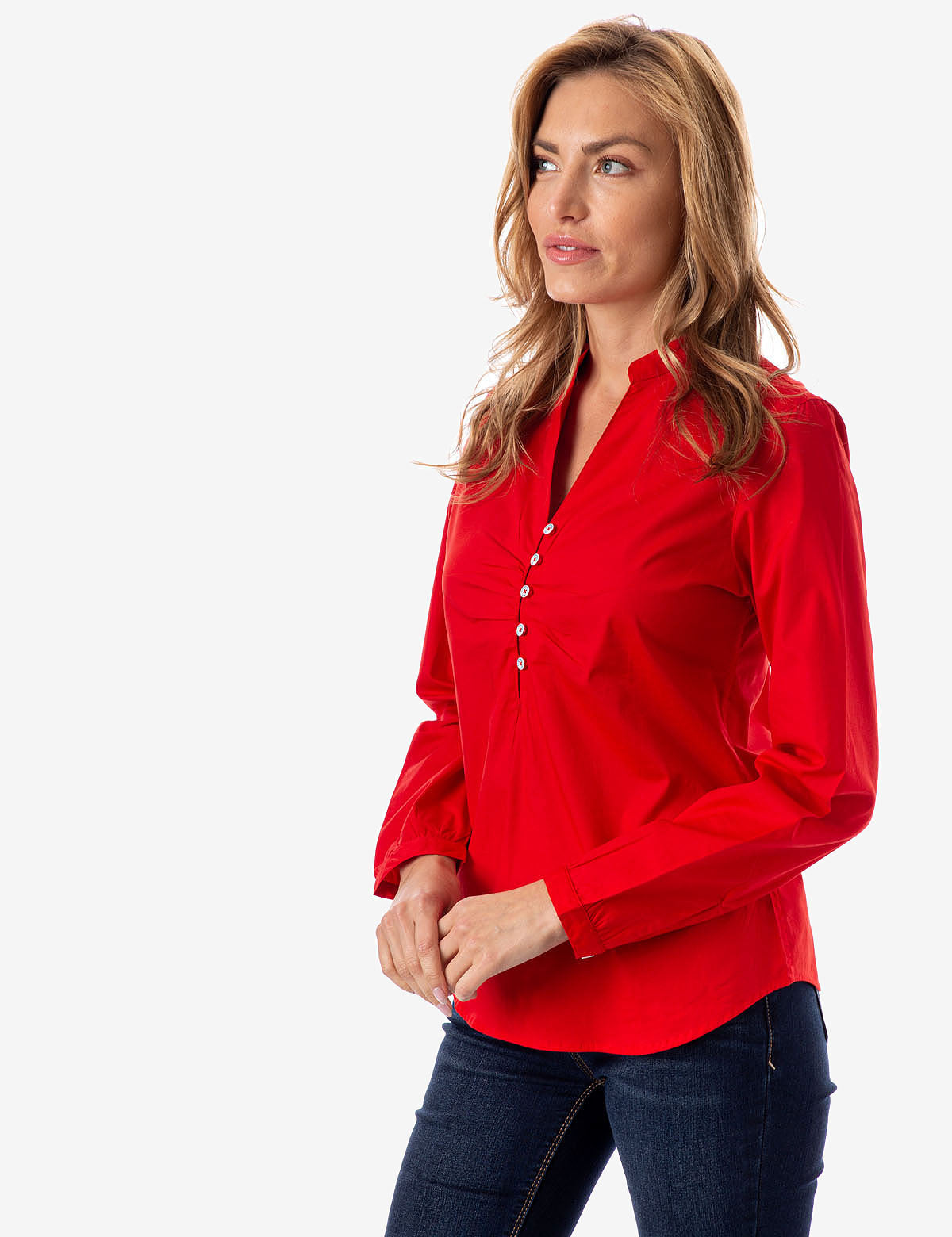 U.S. Polo Assn. Ruched Button Front Shirt with V-Neck