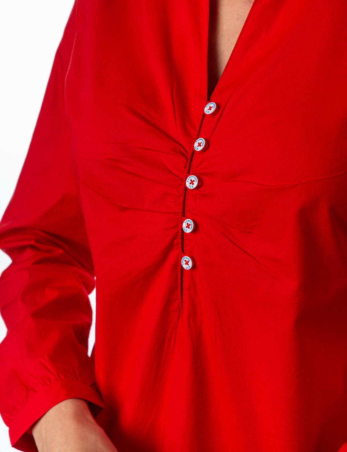 U.S. Polo Assn. Ruched Button Front Shirt with V-Neck