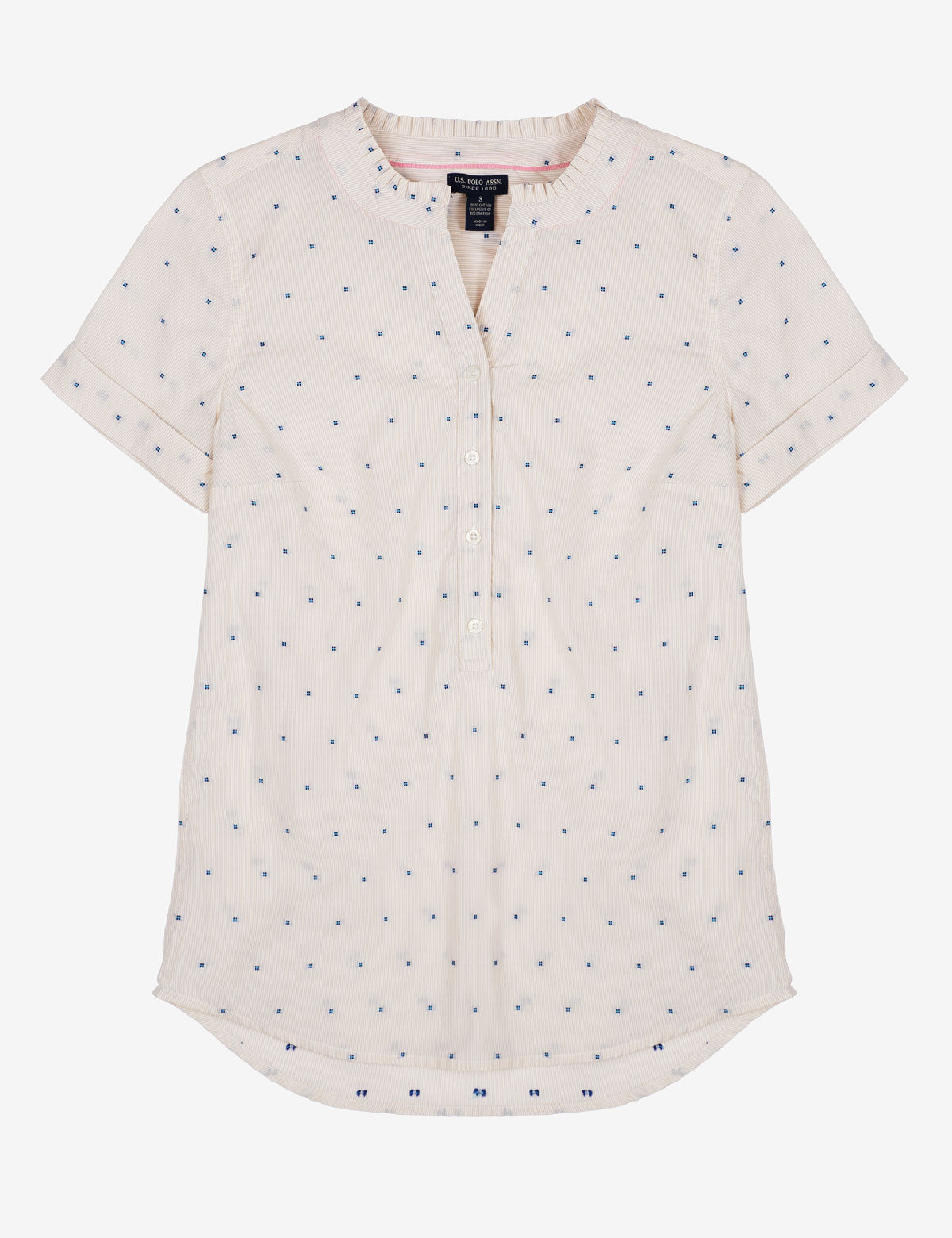 Women's Ruffle Collar Popover Shirt - Short Sleeve Motif Blouse