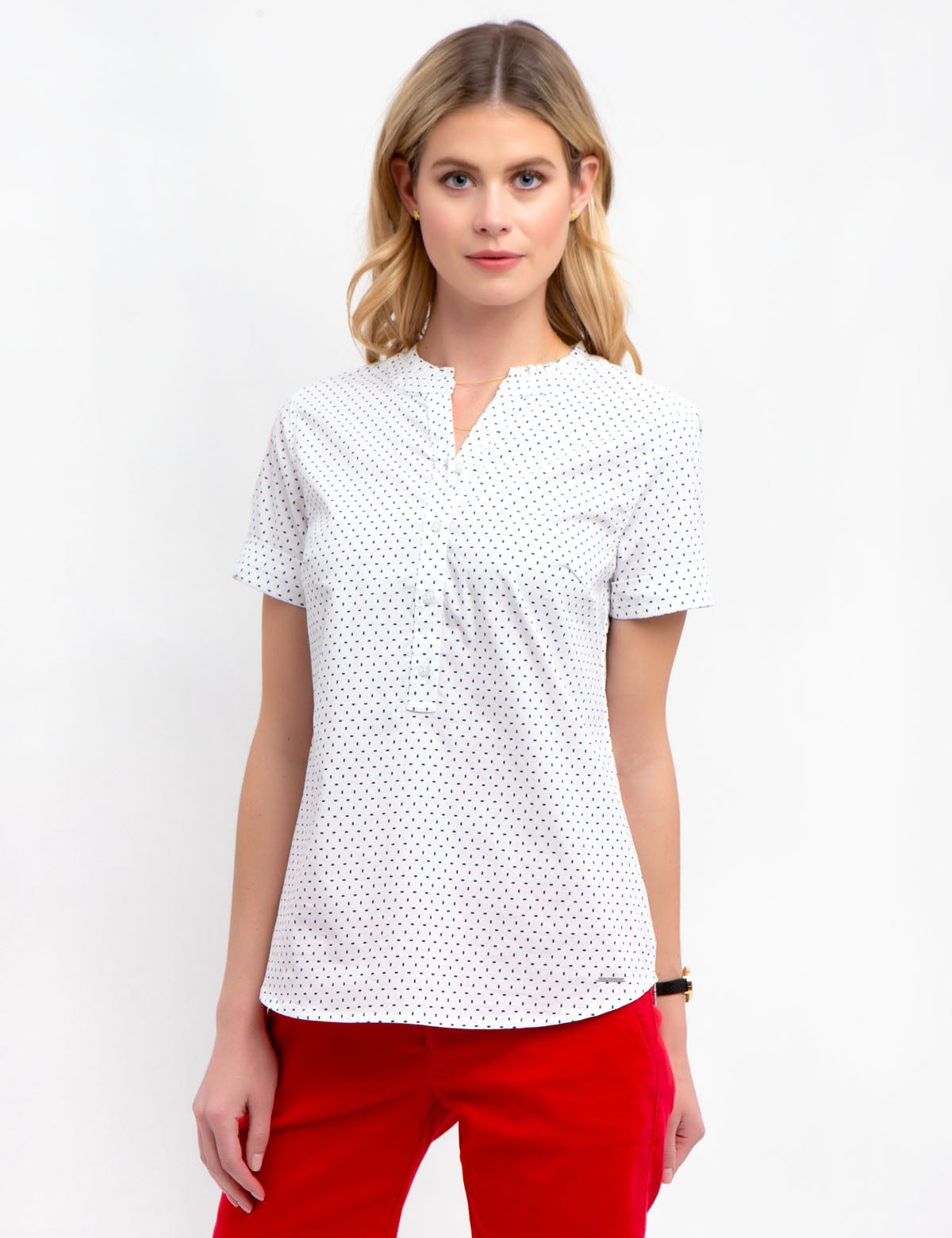 U.S. Polo Assn. Ruffle Popover Shirt - Short Sleeve Cotton Blend