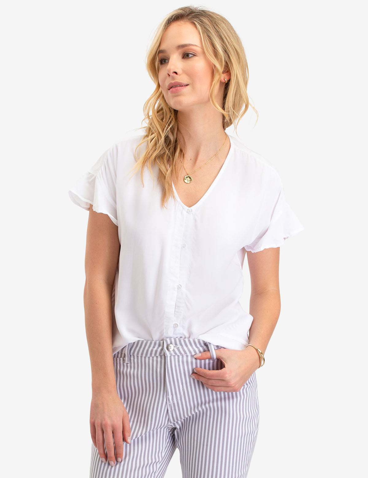 U.S. Polo Assn. Ruffle Sleeve Tie Front Blouse