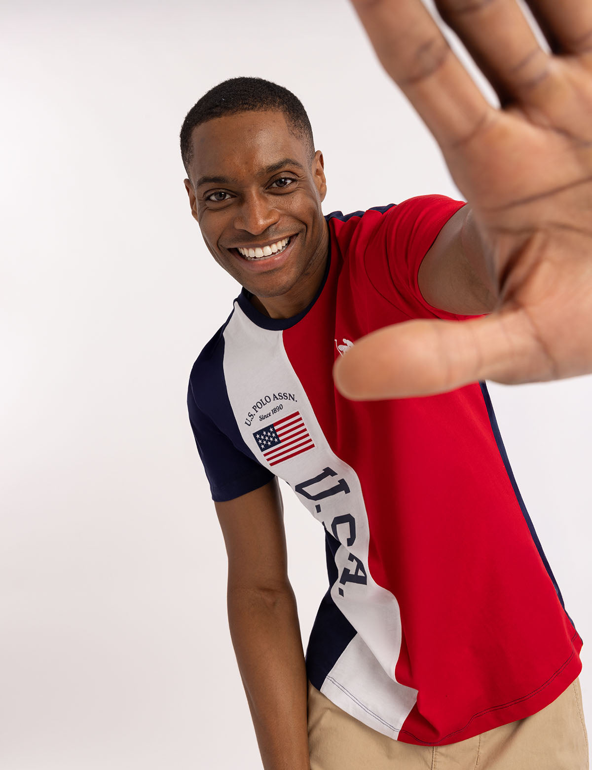 USA Patriotic Color Block Jersey T-Shirt with Flag Patch