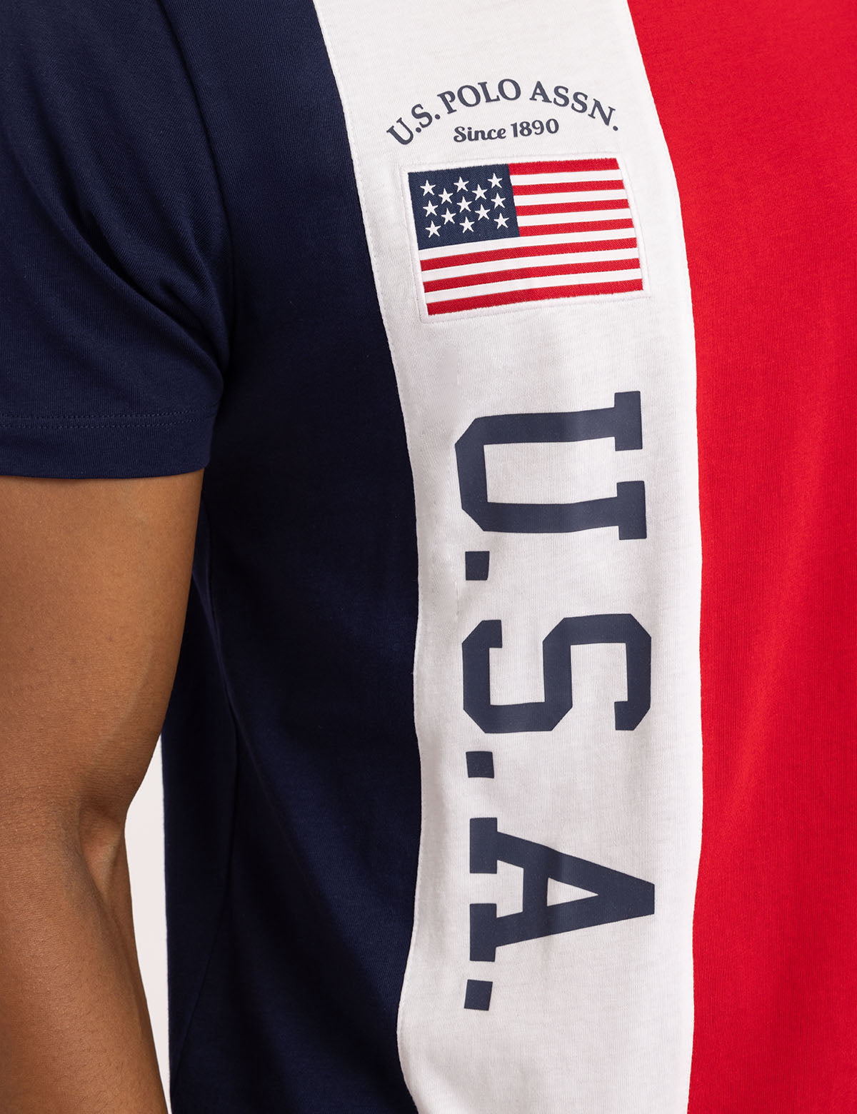 USA Patriotic Color Block Jersey T-Shirt with Flag Patch
