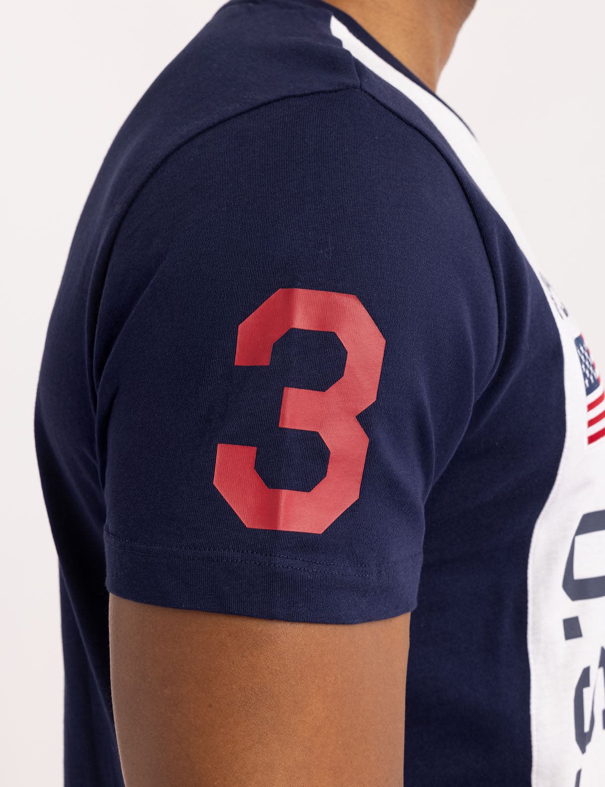 USA Patriotic Color Block Jersey T-Shirt with Flag Patch
