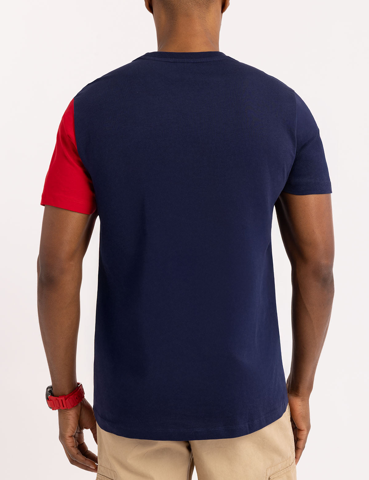 USA Patriotic Color Block Jersey T-Shirt with Flag Patch