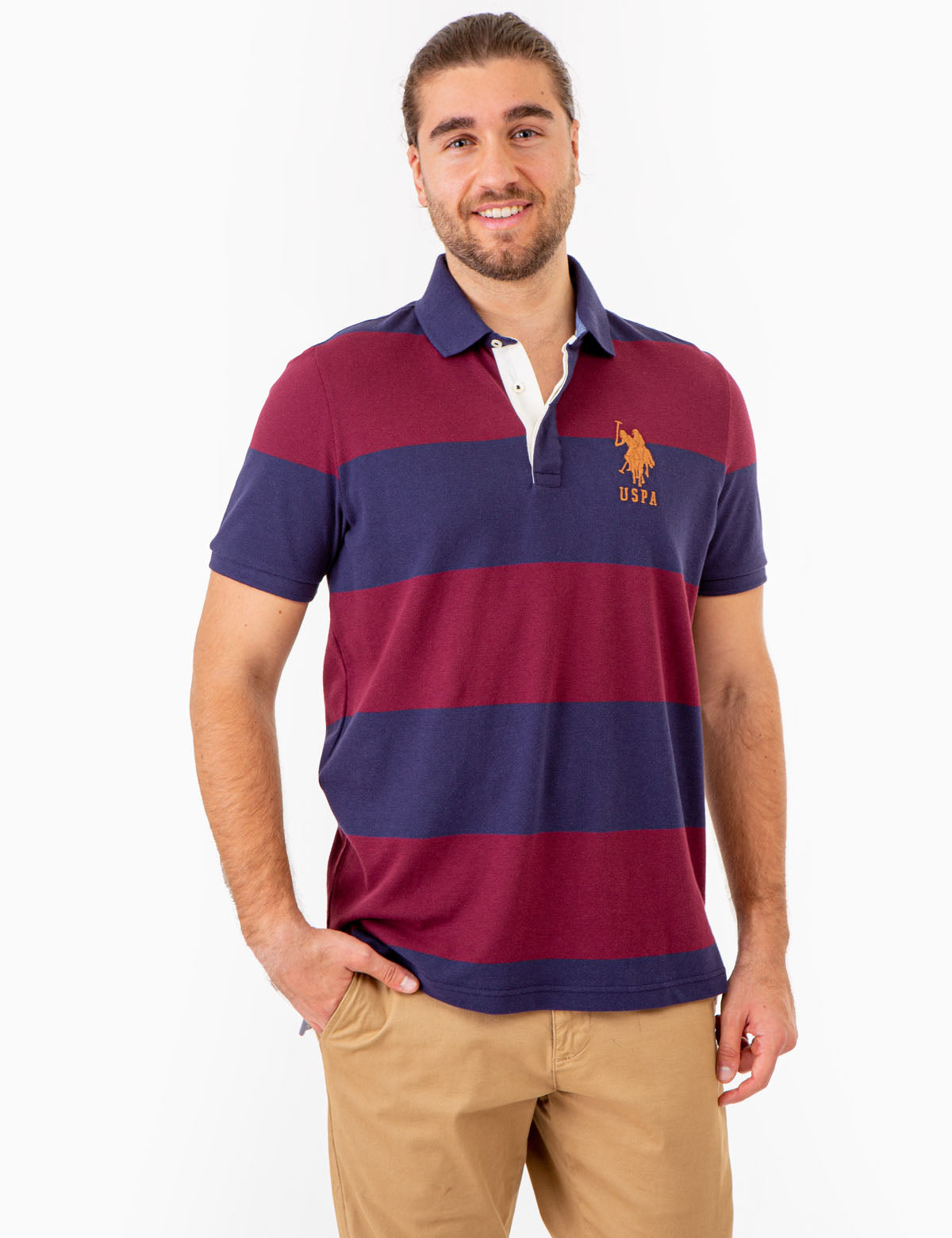 Men's Rugby Stripe Polo Shirt with Embroidered Logo