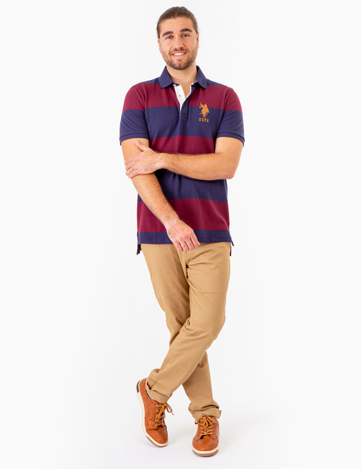 Men's Rugby Stripe Polo Shirt with Embroidered Logo